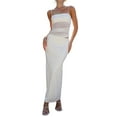 thumbnail image 3 of Two Piece for Women - Summer Vacation Outfits Sleeveless Asymmetrical Mesh Tank Crop Top Maxi Long Skirts White S, 3 of 8