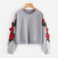 thumbnail image 1 of Chandail en Molleton à Manches Longues pour Femmes avec Broderie Rose, Col Rond, Pull-Over, 1 of 6