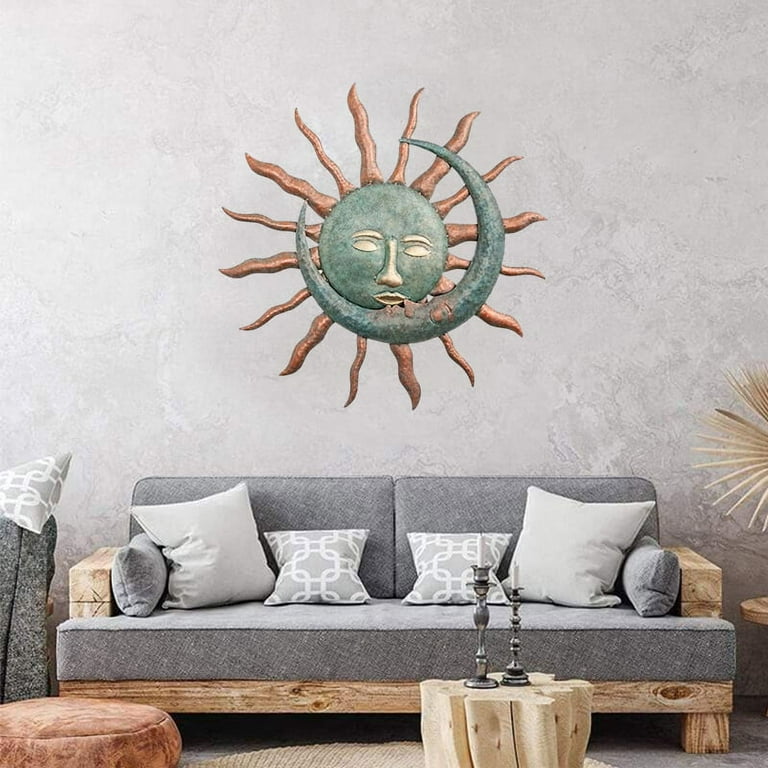 Sun Face Metal Wall Art Dcor Outdoor Indoor, Sun Moon Star, Metal & Glass  Hanging Wall Decoration for Living Room Bedroom Bathroom Garden Patio Porch