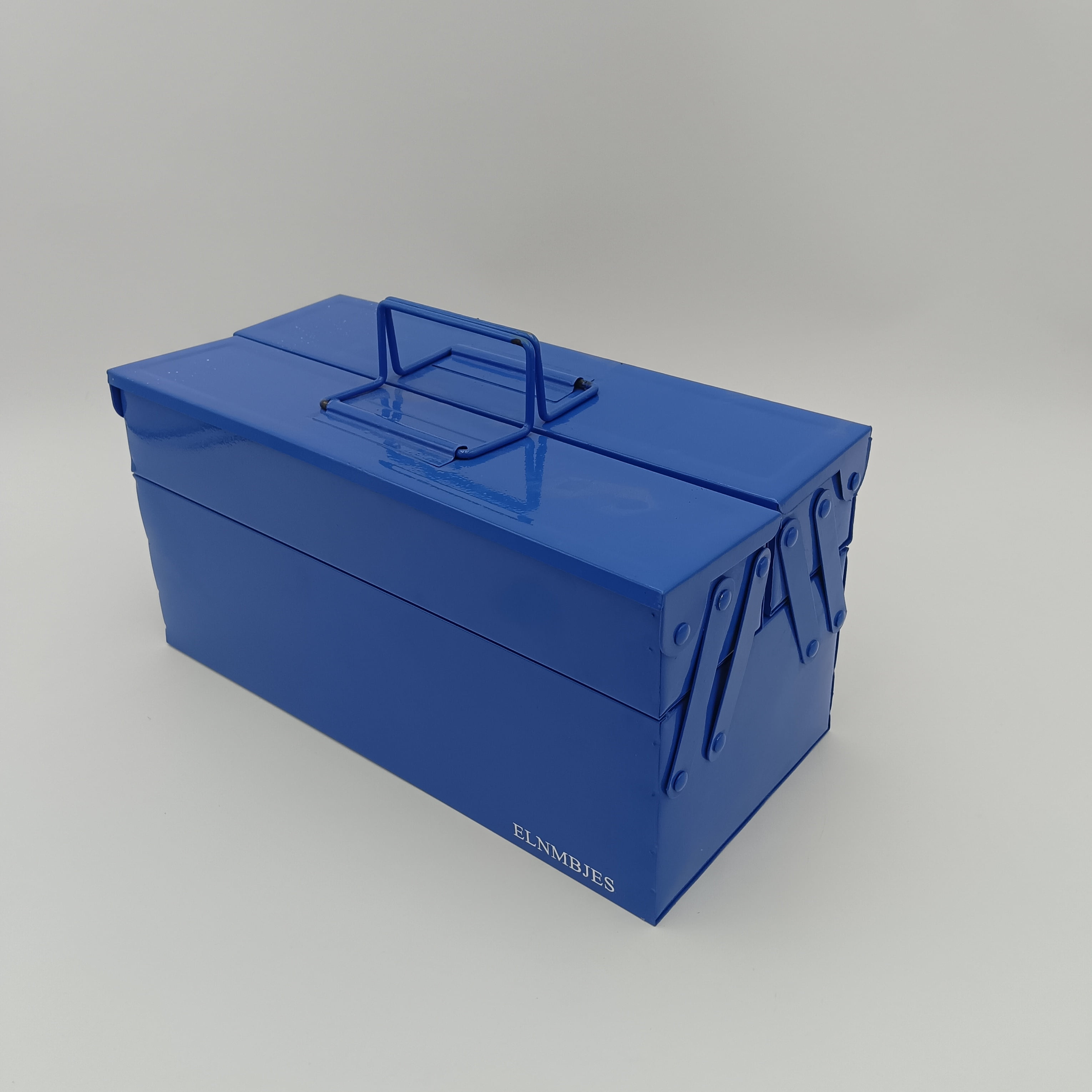 ELNMBJES Tool boxes of metal, empty Portable 3-Tier Metal Tool Box with Removable Tray, Blue