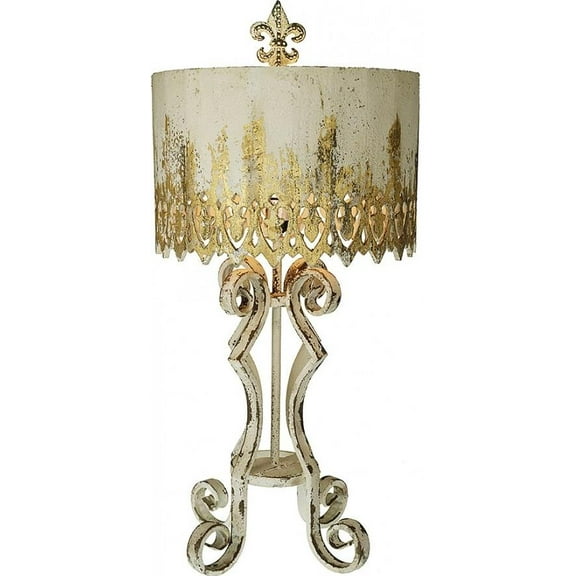 Distressed Metal Lamp with Wood Shade-Traditional Style
