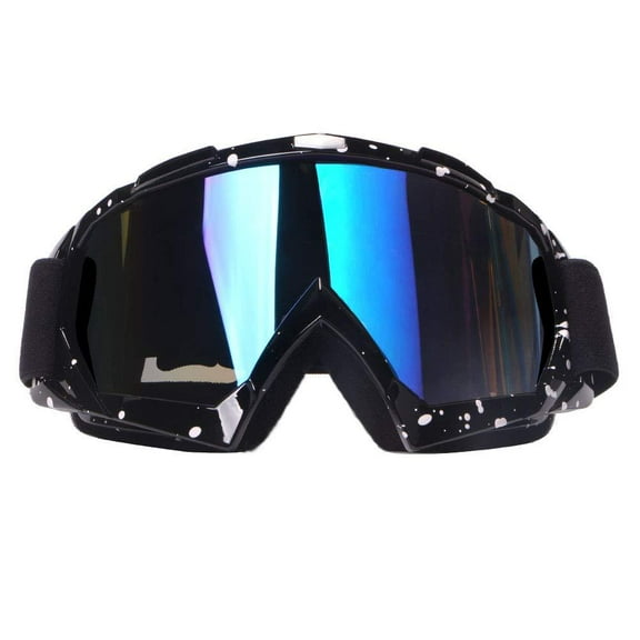 4-FQ Motorcycle Goggles Dirt Bike Goggles, Motocross Goggles, Windproof Dustproof Scratch Resistant Ski Goggles Protective Safety Glasses, PU Resin(Color lens Marble Black frame)