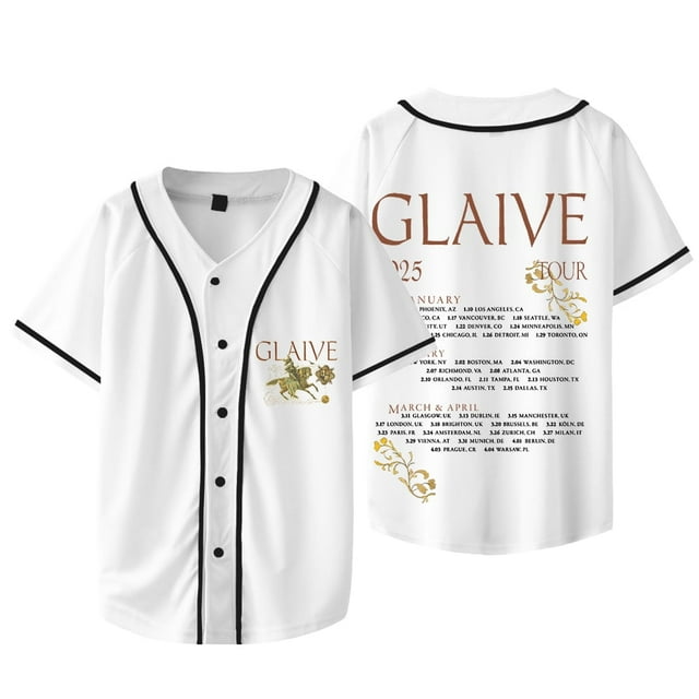 Glaive 2025 Tour Dates Merch Veste de Baseball Tee Cosplay Unisexe Col en V Manches Courtes T-Shirts