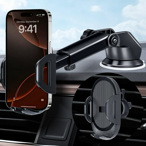 Huryfox Universal Phone Mount For Car- Cell Phone Stand Car Phone Holder for Dashboard/Windshield/Air Vent Car Accessories for iPhone & Android Phone/ Thanksgiving Christmas Gift