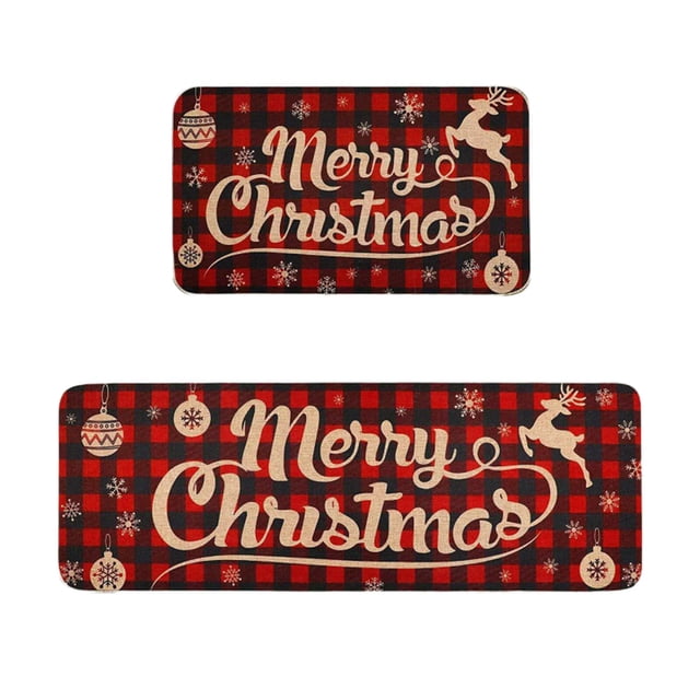 Christmas Kitchen Rugs Non-Slip Mats for Floor, 2 Piece Set, Holiday Kitchen Decor