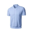 thumbnail image 4 of FRSASU Men's Polo Shirt Short Sleeve Jacquard Business Casual Breathable Casual Summer Tops Sky Blue, 4 of 5