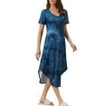 thumbnail image 4 of INSPIRE CHIC Women's Nightgown V Neck Short Sleeve Long Nightshirt Spring Summer Lounge Dress with Pocket XS Tie Dye Blue, 4 of 6