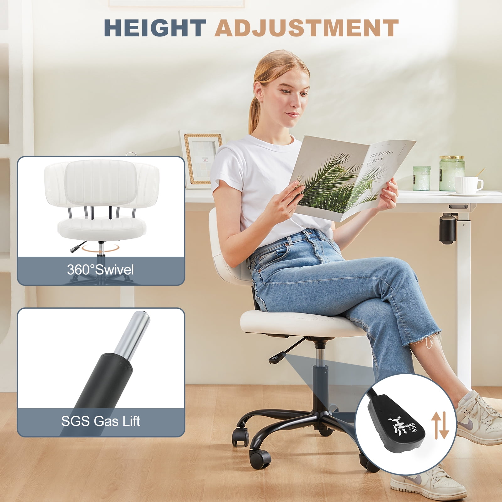 MAYEERTY Ergonomic Mid-Back Executive Office Chair Swivel Computer Desk Task Chair，White