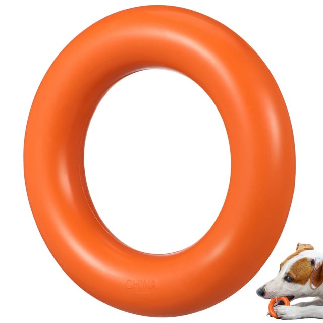 CUITING Durable And Natural Rubber Dog Biting Toy Ring Pet Chew Clean Teeth Toy (Orange)