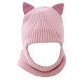 thumbnail image 3 of lnmuld Solid Kids Cat Ear Knitted Balaclava Hat Integrated Neck Warmer Windproof Winter Headwear for Boys Girls Light Pink,1-5 Years, 3 of 4