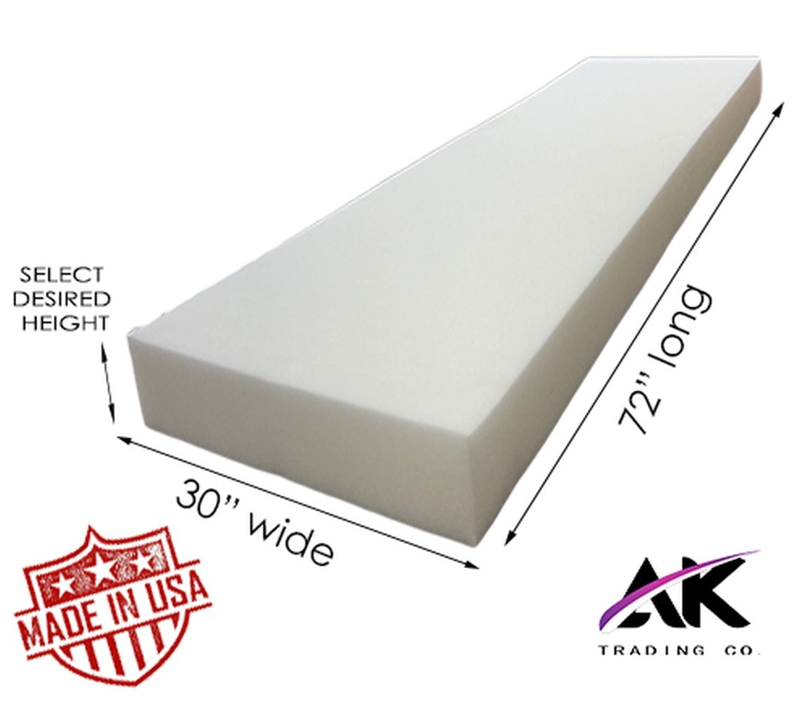 AK TRADING CO. Upholstery Foam Cushion, High Density Foam Sheet - Made in USA, 2 x 30 x 72