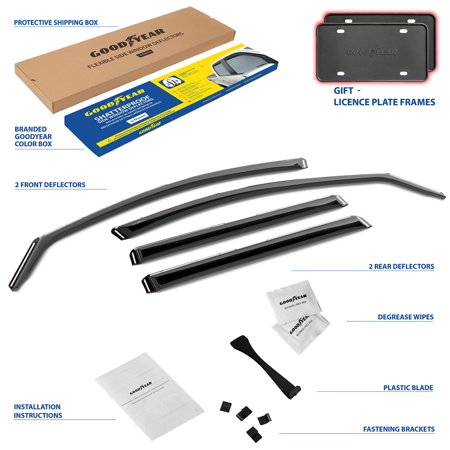 Goodyear Shatterproof in-Channel Window Deflectors for GMC Terrain 2018-2024, Rain Guards, Window Visors for Cars, Vent Deflector, Car Accessories, 4 pcs - GY007700