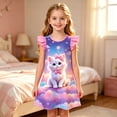 thumbnail image 2 of WhouRiu Girls Summer Cartoon Graphic Dresses Sleeveless Flutter Sleeve Crew Neck Dress Kids Comfortable Cute Casual Party Nightgown,7-8 Years, 2 of 4