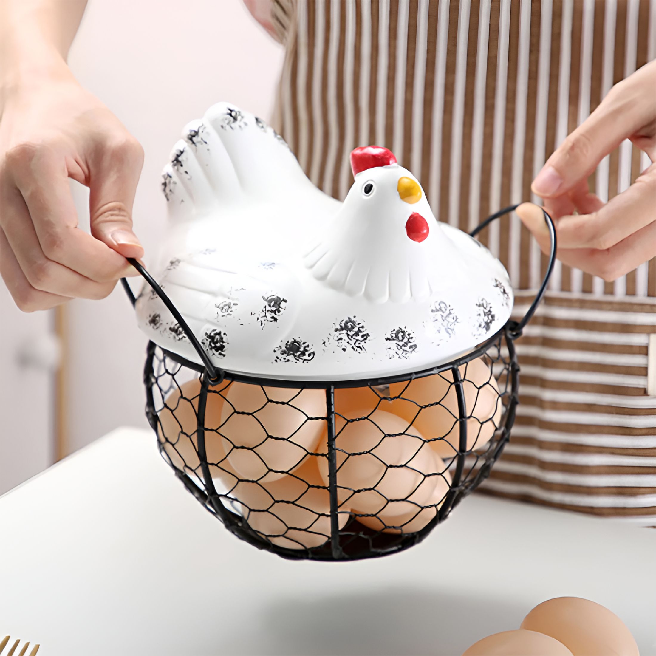 ACDANC 2026 New Organization and Storage Eggs Holder Basket Organizer Storage Ceramic Fruit Container Kitchen Hen Decor Storage Basket