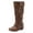 Brown, variant on Women's Slouchy Knee High Boots Pull On Flat Low Heel Wide Calf Boots Fashion Studded Tall Riding Booties Yellow 8