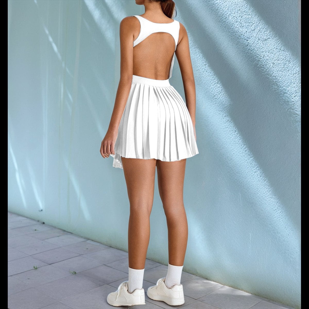 Pleated Yoga Skirt Outdoor Running Fitness Tennis Skirt Swan White S