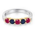 thumbnail image 3 of Gem Stone King 925 Silver and 10K Yellow Gold Red Ruby and Blue Sapphire Wedding-Bands Ring for Women | 1.19 Cttw | Round 3.5MM | Gemstone July Birthstone | Size 7, 3 of 6