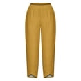 thumbnail image 3 of WIZUTIZ Womens Casual Pants Thin Leisure Loose Wide Leg Summer Pants Spandex Elastic High Waist Full Length Pants Solid Asymmetrical Cropped Beach Pants for Lady Workout Travel Yellow, 3 of 4