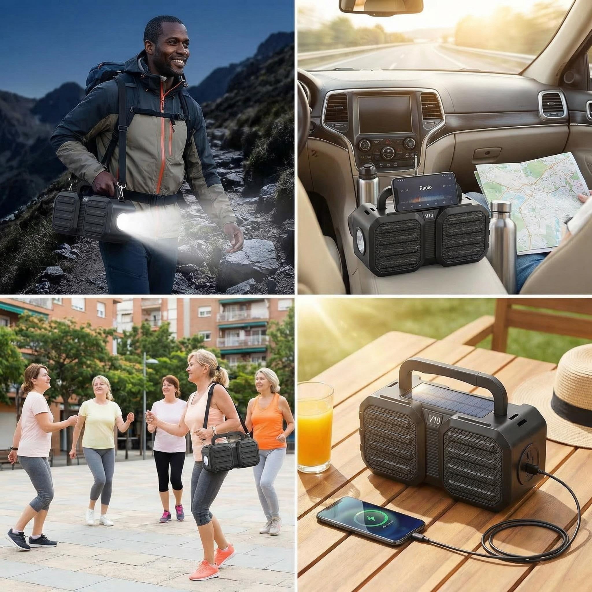 MiracDan Outdoor Speaker 80W Subwoofer Solar Charging With flashlight 24H Playtime IPX7 Waterproof Bluetooth 5.3 Portable for Camping Beach Black