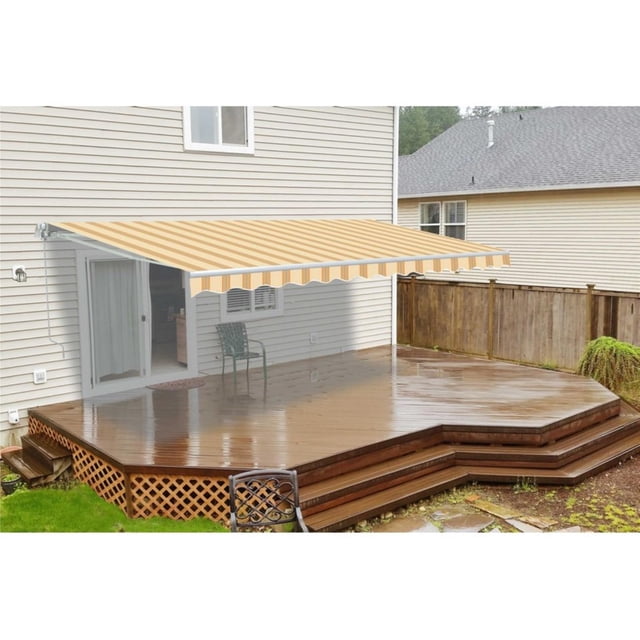 ALEKO Retractable Home Patio Canopy Awning 6.5x5 ft, Multi Striped Yellow Color