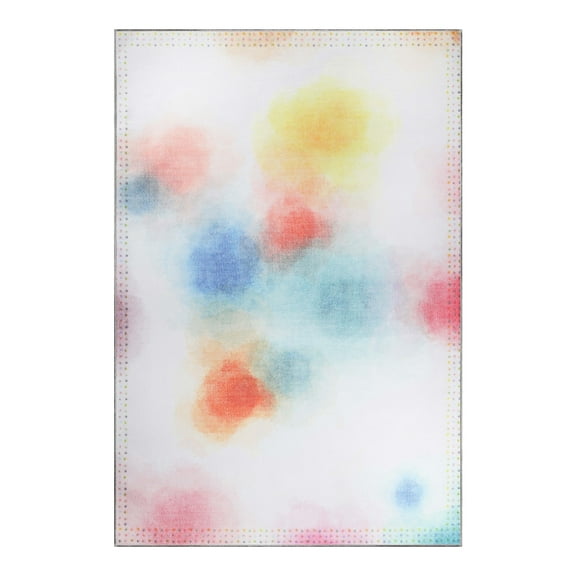 Watercolor Abstract Flatwoven Polyester Indoor Anti-Skid Kids' Area Rug , 5' x 7'6", Rose Pink