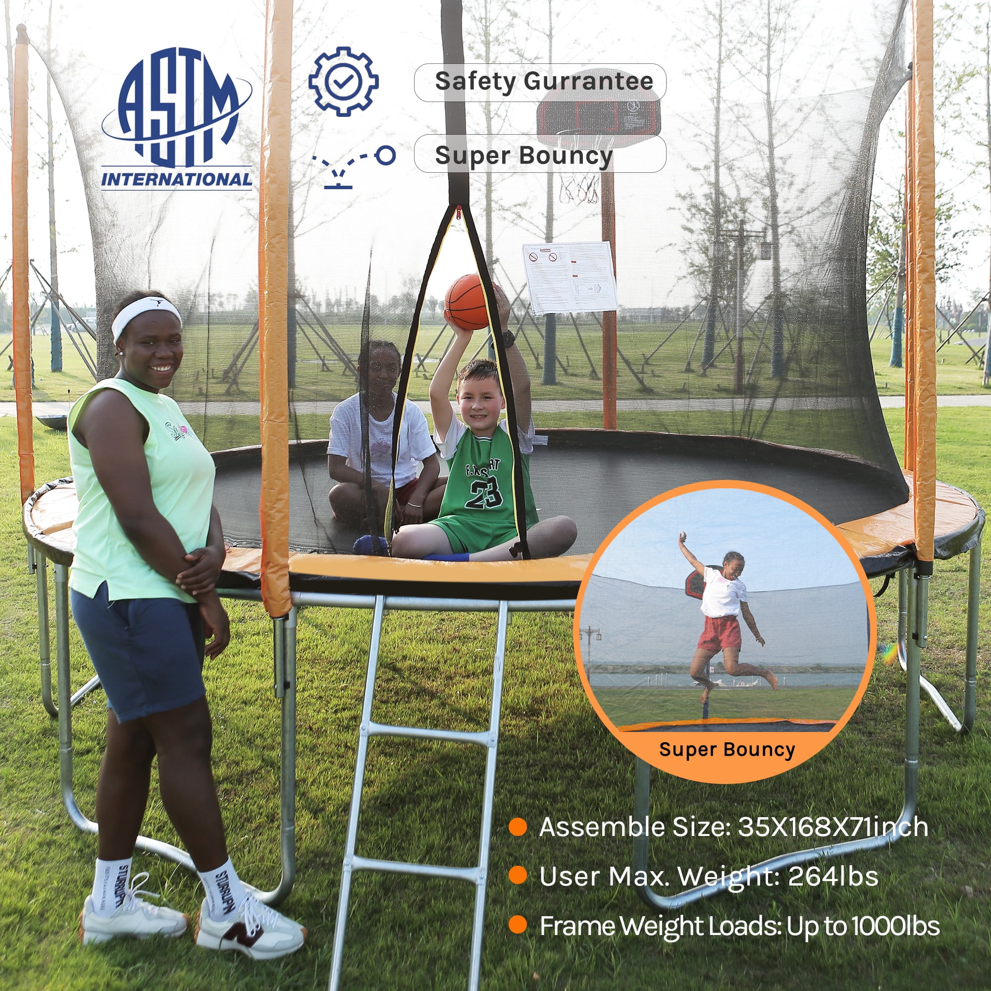 SkyBound 15ft Outdoor Recreational Trampoline with Enclosuure Net for Kids and Adults, Orange