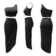 thumbnail image 4 of Hvot&aat Women's Summer Two-Piece Solid One Shoulder Tops And Slitted Skirt Dress Set Suit Twist Swimsuit Wrap Skirt, 4 of 7