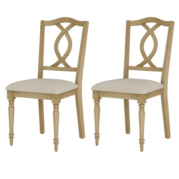Set of 2 Dining Chairs with Cross-Back & Upholstered Seat, Oak