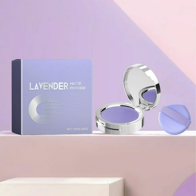 LNGOOR Chillab Lavender Matte Powder Chillab Lavender Matte Powder Oil Control Chillab Polvo Compacto with Mini Powder Puff For Silky Blurring Oil Control Long-Lasting Makeup