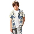 thumbnail image 3 of Abcomgle Boys Hawaiian Shirt 7/8 Button Down Short Sleeve Boys Vacation Shirts Tropical Palm Tree Print Vacation Boys Hawaiian Outfit,Royal Blue,7-8Years, 3 of 5