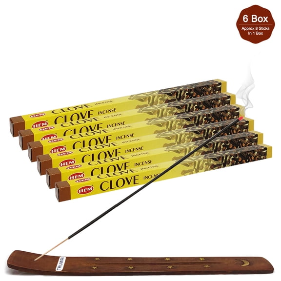 Trumiri Incense Stick Holder Bundle with Hem Clove 8g Incense Sticks - Pack of 6 (approx 48 Sticks)