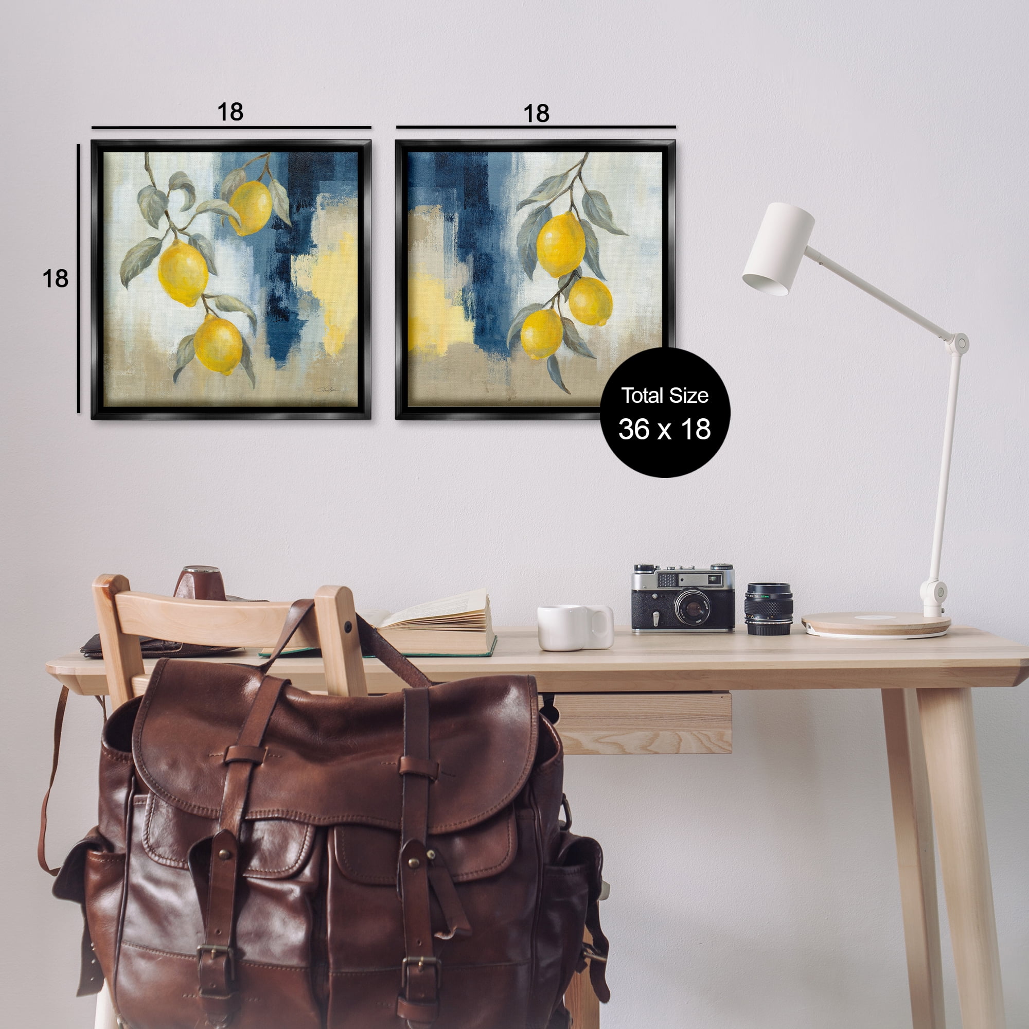 Stupell Industries Abstract Hanging Lemon Fruits Food & Beverage Painting Black Floater Framed Canvas Art Print Wall Art, 18 x 18, Set of 2