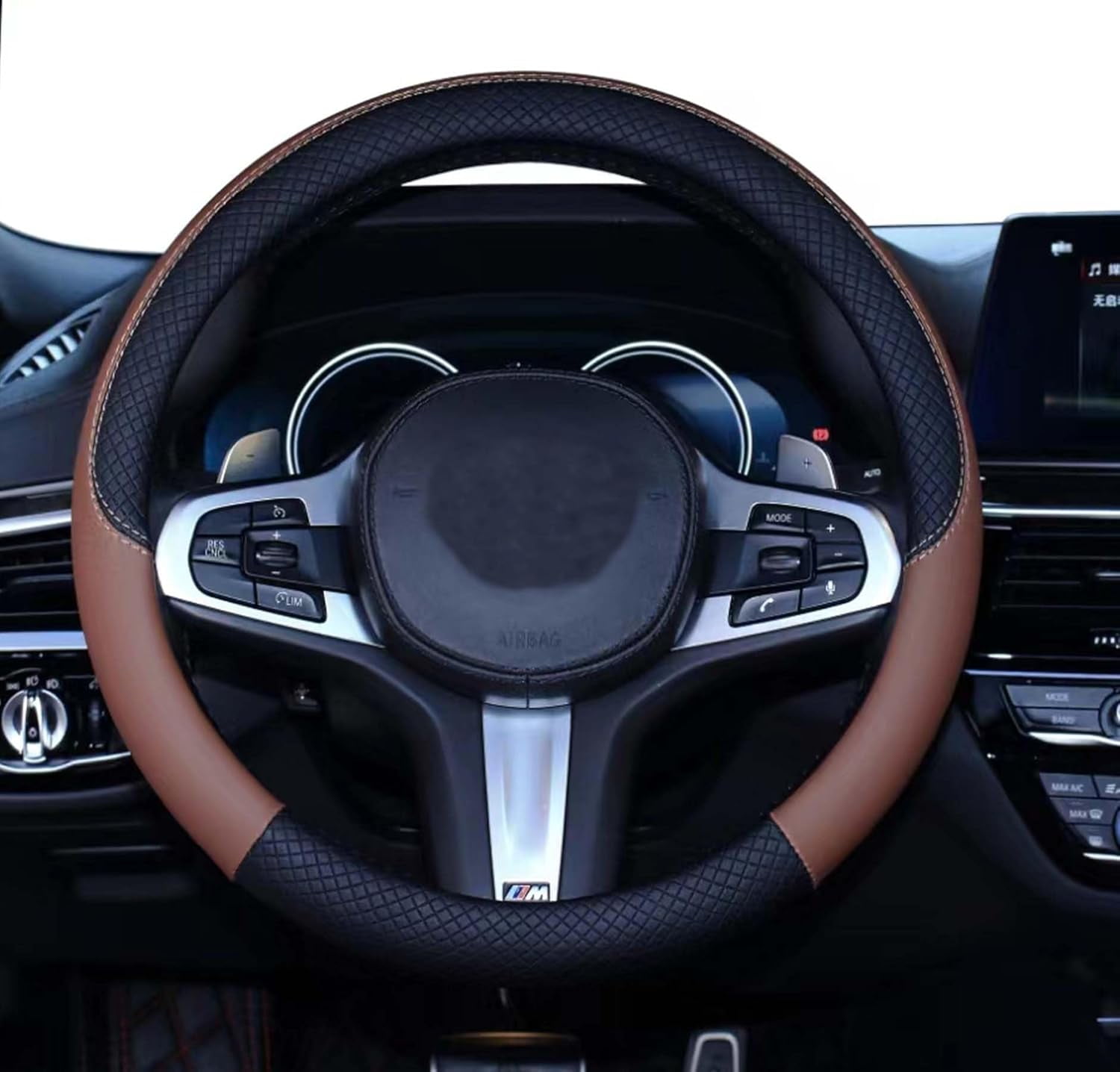 Car Steering Wheel Cover Leather Universal 15 Inch Fit, Anti-Slip Odor-Free, Black Blue