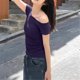 thumbnail image 5 of mfyjkho Tops Para Mujer, Blusas/Camisetas Sueltas De Verano De Color Liso Con Mangas Cortas Y Hombros Descubiertos Para Mujer Tops De Gimnasio Para Mujer Xl, 5 of 5