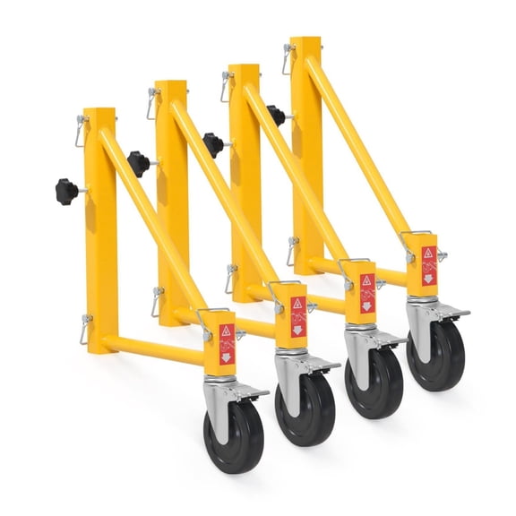 Scaffold Outriggers 4-Pack, 1000 lbs Capacity - Baker Style with Swivel Casters, Carbon Steel Wheels, Yellow