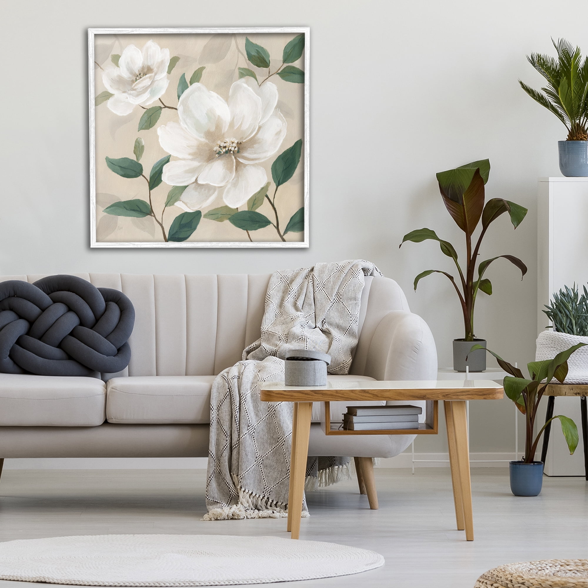 Stupell Industries Serene White Blossom with Leaves White Framed Giclee Art, design by Nan