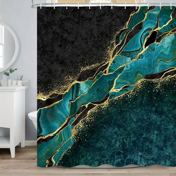 SUNOLIFE Bule Marble Shower Curtain Abstract Texture Waterproof Fabric Bathroom Curtain 72x72 in