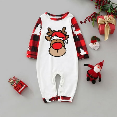 

ERTUTUYI Christmas Baby Matching Family Pajamas Sets Christmas PJ s With Print And Plaid Printed Long Sleeve Tee And Bottom Loungewear White 12M