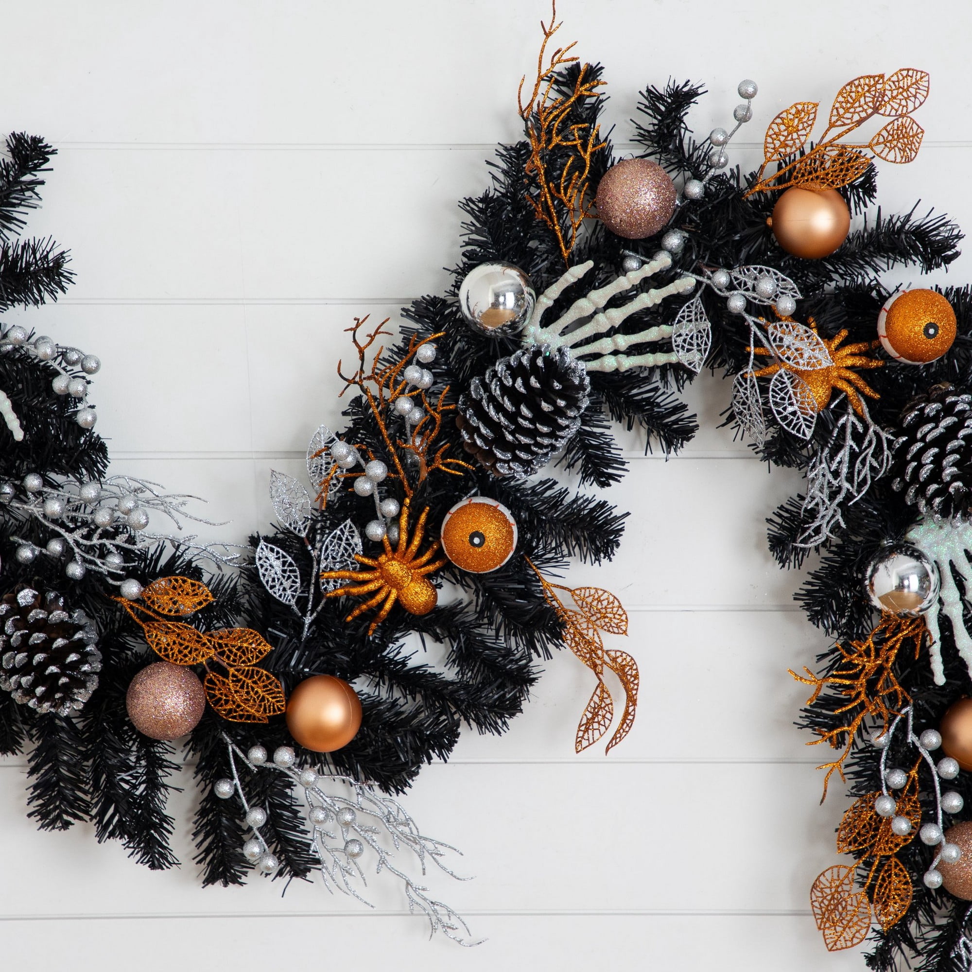 6ft. Artificial Halloween Black Garland with Hands, Spiders and Eyeballs