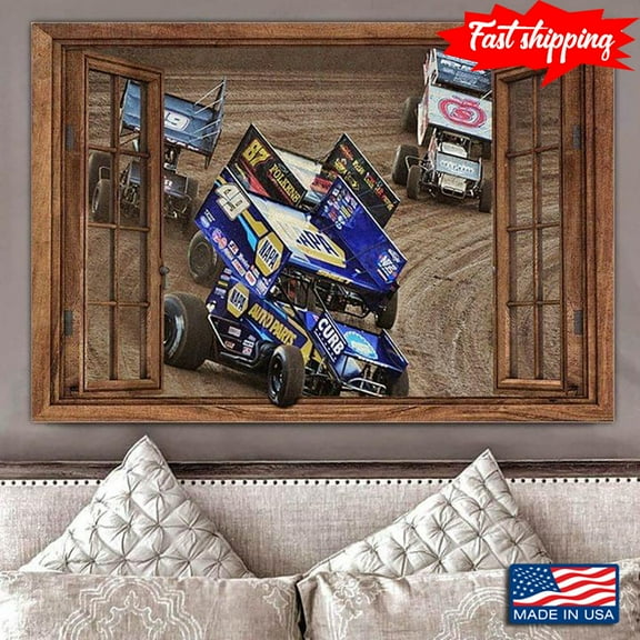 Vintage Window Frame With World Of Outlaws Sprint Car Racing 11 x 17 Inch Poster