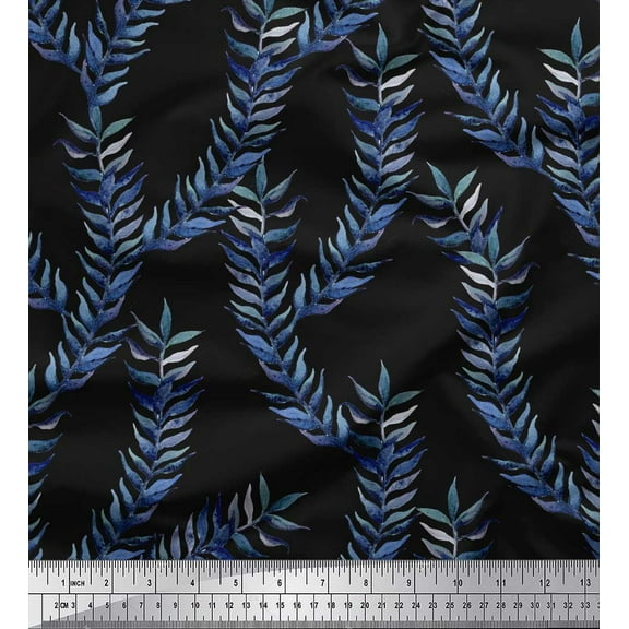 Soimoi Black Cotton Duck Fabric Laurel Leaves Fabric Prints By Yard 44 Inch Wide