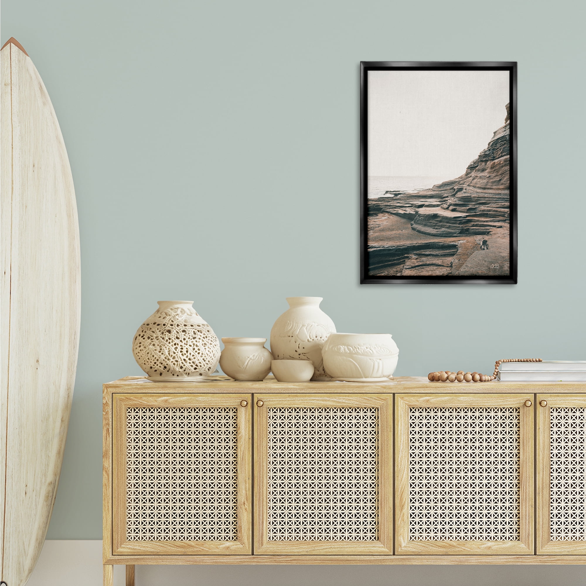 Stupell Industries Rocky Hawaiian Shore Landscape & Nature Photography Black Floater Framed Canvas Art Print Wall Art, 21 x 31