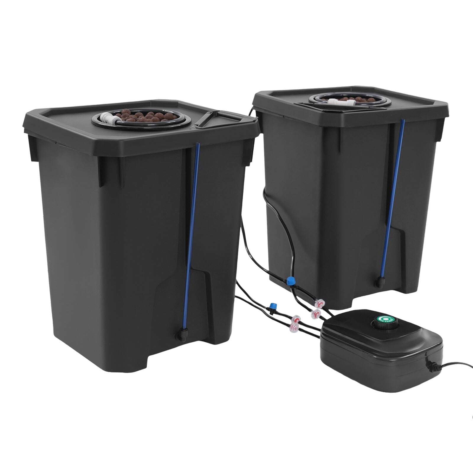2-Pack Black PP Hydroponics Growing Buckets 7.13Gal - 110V Drip Irrigation System for Home & Commercial Gardening