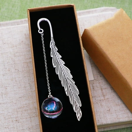 

Birthday Constellations Metal Feather Bookmark Luminous Pendant Is Practical Creatives Gift for Readers Student Friend Pink Leo