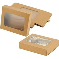 12 Packs Kraft Paper Box 7x5.7x1.5 Inch Candy Gift Boxes Rectangle Treat Boxes with Clear Window for Display Cookie Donut Wedding Package Supplies Burly Wood