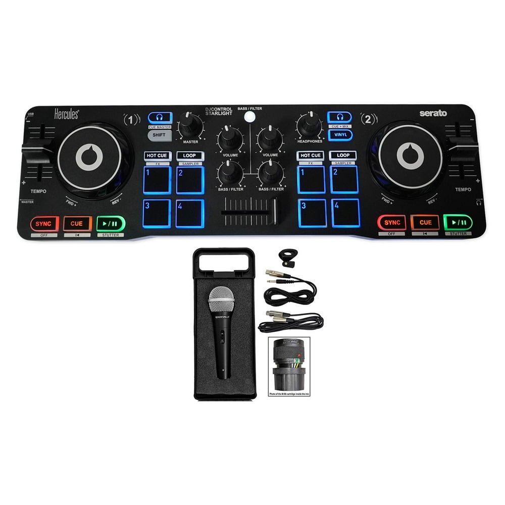 Hercules DJCONTROL STARLIGHT DJ Controller+Serato Sound Card+Microphone
