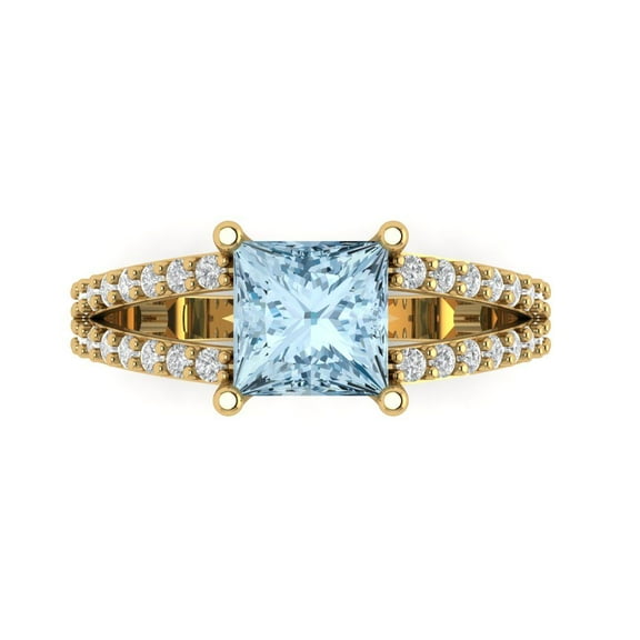 Solitaire with Accents Engagement Ring for Women - 2.48ct Natural Aquamarine in 14K Yellow Gold Promise Ring