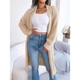 thumbnail image 5 of Women's Apricot Long Sleeve Open Front Knit Cardigan, Soft Warm Acrylic Fiber Solid Color Sweater Coat, Size L, 5 of 8
