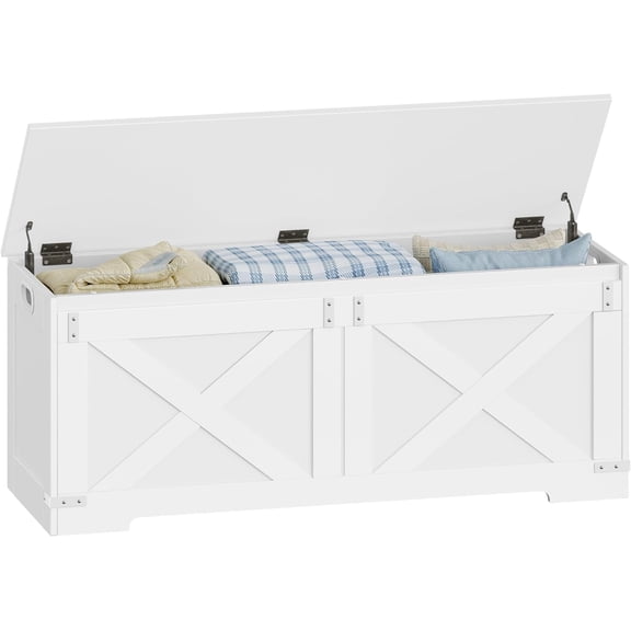 Storage Chest, Large Storage Trunk with 2 Hinges, Farmhouse Wooden Box Bench, Lift-Top Organizer Chest, Entryway Trunk for Bedroom, Living Room