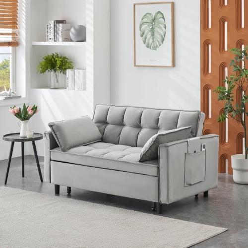 Cozynest 55 Inch Convertible Velvet Sofa Bed 2 Seat Loveseat with Side Pockets for Small Spaces Living Room Bedroom Apartment Guest Room